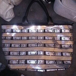 Victoria's Secret Striped Black and Silver Tote